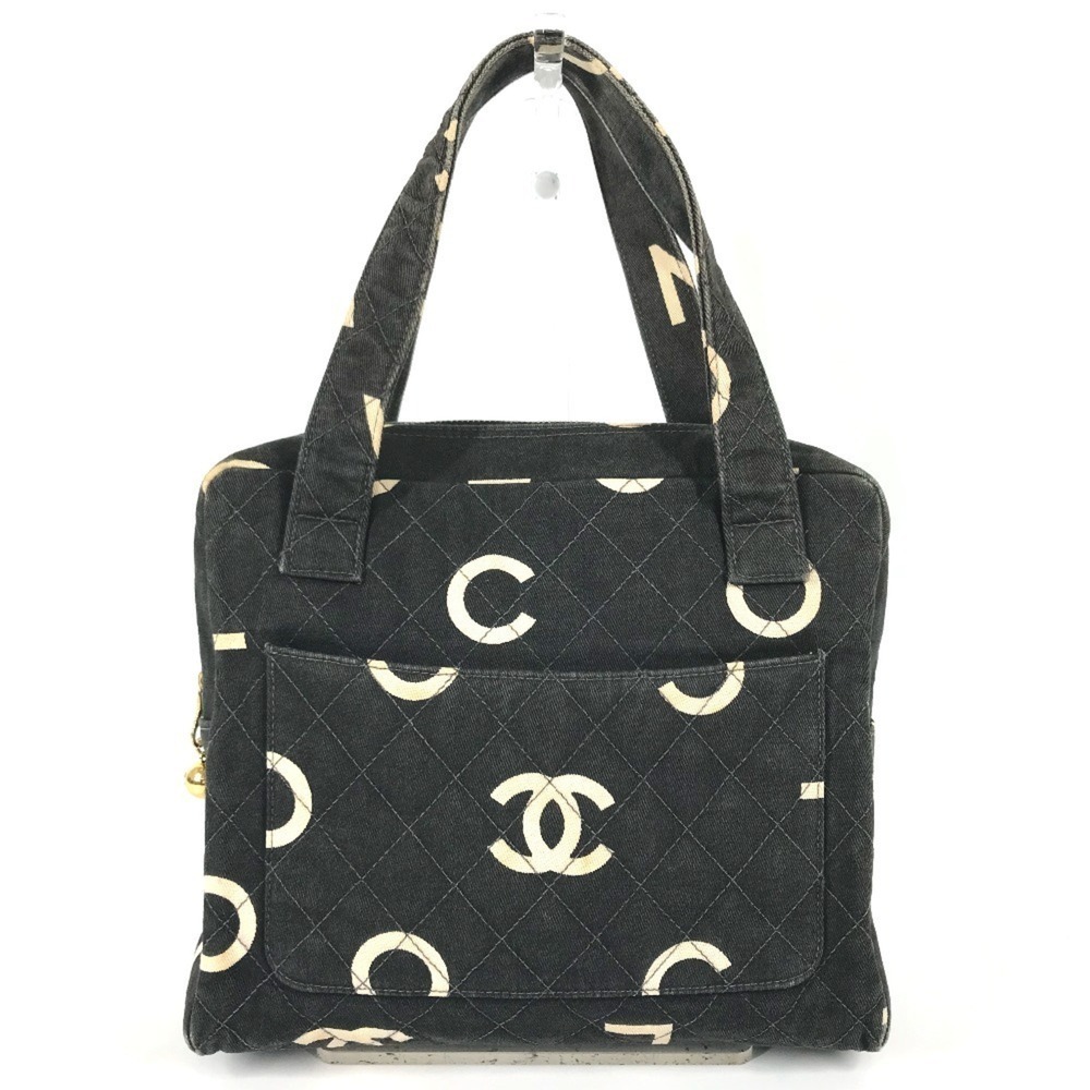 CHANEL Vintage CC Coco Mark Logo Quilted All-Over Print Bag Tote Handbag Canv...